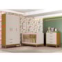 Dormitório Infantil Flip Guarda Roupa 3 Portas, Cômoda 4 Gavetas e Berço Areia Fosco/Savana com Colchão Physical - Reller Móveis