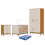 Dormitório Infantil Flip Guarda Roupa 3 Portas, Cômoda 4 Gavetas e Berço Areia Fosco/Savana com Colchão Physical - Reller Móveis