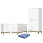Dormitório Infantil Flip Guarda Roupa 3 Portas, Cômoda 4 Gavetas e Berço Branco Fosco com Colchão Physical - Reller Móveis