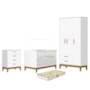 Dormitório Infantil Flip Guarda Roupa 3 Portas, Cômoda 4 Gavetas e Berço Branco Fosco com Colchão Supreme - Reller Móveis