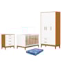 Dormitório Infantil Flip Guarda Roupa 3 Portas, Cômoda 4 Gavetas e Berço Branco Fosco/Savana com Colchão Physical - Reller Móveis