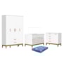 Dormitório Infantil Flip Guarda Roupa 4 Portas, Cômoda 1 Porta e Berço Branco Fosco com Colchão Physical - Reller Móveis