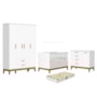 Dormitório Infantil Flip Guarda Roupa 4 Portas, Cômoda 1 Porta e Berço Branco Fosco com Colchão Supreme - Reller Móveis