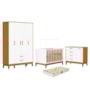 Dormitório Infantil Flip Guarda Roupa 4 Portas, Cômoda 1 Porta e Berço Branco Fosco/Savana com Colchão Supreme - Reller Móveis