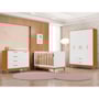 Dormitório Infantil Flip Guarda Roupa 4 Portas, Cômoda 1 Porta e Berço Branco Fosco/Savana com Colchão Physical - Reller Móveis