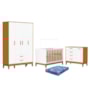 Dormitório Infantil Flip Guarda Roupa 4 Portas, Cômoda 1 Porta e Berço Branco Fosco/Savana com Colchão Physical - Reller Móveis