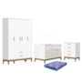 Dormitório Infantil Flip Guarda Roupa 4 Portas, Cômoda 4 Gavetas e Berço Branco Fosco com Colchão Physical - Reller Móveis