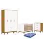 Dormitório Infantil Flip Guarda Roupa 4 Portas, Cômoda 4 Gavetas e Berço Branco Fosco/Savana com Colchão Physical - Reller Móveis