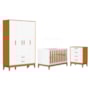 Dormitório Infantil Flip Guarda Roupa 4 Portas, Cômoda 4 Gavetas e Berço Branco Fosco/Savana - Reller Móveis
