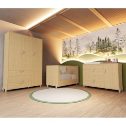 Dormitório Infantil Gracia Guarda Roupa, Cômoda 1 Porta e Berço Naturale - Reller Móveis