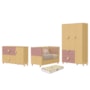 Dormitório Infantil Gracia Guarda Roupa, Cômoda 1 Porta e Berço Rosê/Naturale com Colchão Supreme - Reller Móveis