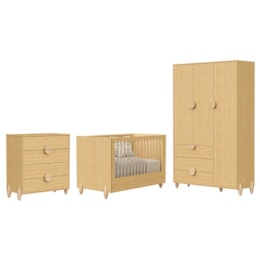 Dormitório Infantil Gracia Guarda Roupa, Cômoda 4 Gavetas e Berço Naturale - Reller Móveis