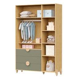 Dormitório Infantil Gracia Guarda Roupa, Cômoda 4 Gavetas e Berço Oliva/Naturale - Reller Móveis