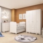 Dormitório Infantil Júnior 4 Portas, Cômoda e Berço Uli Branco Brilho com Colchão Supreme - Móveis Peroba
