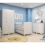 Dormitório Infantil Júnior Guarda Roupa 3 Portas, Cômoda 1 Porta e Berço Uli Branco Brilho - Móveis Peroba