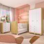 Dormitório Infantil Júnior Guarda Roupa 3 Portas, Cômoda e Berço Uli Branco Brilho/Amêndoa - Móveis Peroba