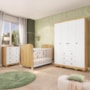 Dormitório Infantil Júnior Guarda Roupa 4 Portas, Cômoda e Berço Uli Branco Brilho/Amêndoa - Móveis Peroba