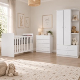 Dormitório Infantil Labirinto com Guarda Roupa, Cômoda e Berço Branco - Móveis Henn