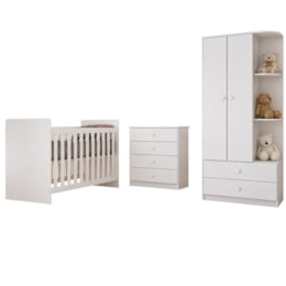 Dormitório Infantil Labirinto com Guarda Roupa, Cômoda e Berço Branco - Móveis Henn