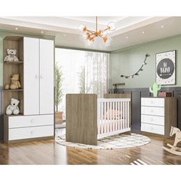 Dormitório Infantil Labirinto com Guarda Roupa, Cômoda e Berço Rústico/Branco - Móveis Henn 