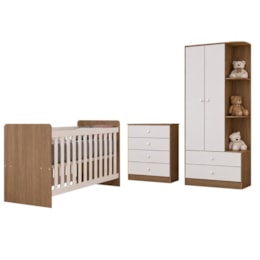 Dormitório Infantil Labirinto com Guarda Roupa, Cômoda e Berço Rústico/Branco - Móveis Henn