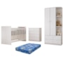 Dormitório Infantil Labirinto Guarda Roupa, Cômoda e Berço Branco com Colchão Baby Physical - Móveis Henn