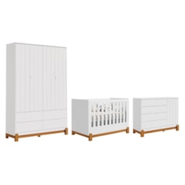Dormitório Infantil Lotus Frisado Guarda Roupa, Cômoda 1 Porta e Berço Branco Fosco - Reller Móveis Dormitório Infantil Lotus Frisado Guarda Roupa, Cômoda 1 Porta e Berço Branco Fosco - Reller Móveis