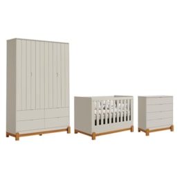 Dormitório Infantil Lotus Liso Guarda Roupa, Cômoda 4 Gavetas e Berço Areia Fosco - Reller Móveis  Dormitório Infantil Lotus Liso Guarda Roupa, Cômoda 4 Gavetas e Berço Areia Fosco - Reller Móveis