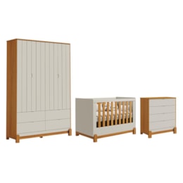 Dormitório Infantil Lotus Liso Guarda Roupa, Cômoda 4 Gavetas e Berço Areia Fosco/Savana - Reller Móveis Dormitório Infantil Lotus Liso Guarda Roupa, Cômoda 4 Gavetas e Berço Areia Fosco/Savana - Reller Móveis