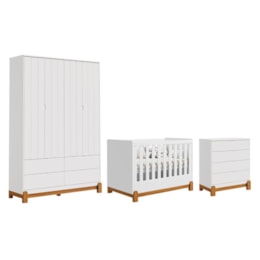 Dormitório Infantil Lotus Liso Guarda Roupa, Cômoda 4 Gavetas e Berço Branco Fosco - Reller Móveis Dormitório Infantil Lotus Liso Guarda Roupa, Cômoda 4 Gavetas e Berço Branco Fosco - Reller Móveis