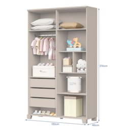 Dormitório Infantil Luna Guarda Roupa, Cômoda 1 Porta e Berço Evolution Areia Fosco - Reller Móveis