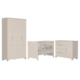 Dormitório Infantil Luna Guarda Roupa, Cômoda 1 Porta e Berço Evolution Areia Fosco - Reller Móveis