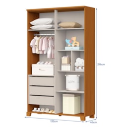 Dormitório Infantil Luna Guarda Roupa, Cômoda 1 Porta e Berço Evolution Areia Fosco/Savana - Reller Móveis