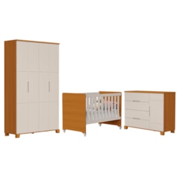 Dormitório Infantil Luna Guarda Roupa, Cômoda 1 Porta e Berço Evolution Areia Fosco/Savana - Reller Móveis