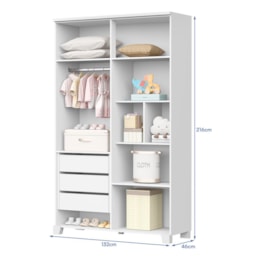 Dormitório Infantil Luna Guarda Roupa, Cômoda 1 Porta e Berço Evolution Branco Fosco - Reller Móveis