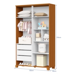 Dormitório Infantil Luna Guarda Roupa, Cômoda 1 Porta e Berço Evolution Branco Fosco/Savana - Reller Móveis