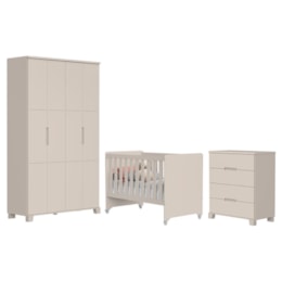 Dormitório Infantil Luna Guarda Roupa, Cômoda 4 Gavetas e Berço Evolution Areia Fosco - Reller Móveis