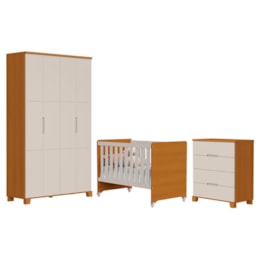 Dormitório Infantil Luna Guarda Roupa, Cômoda 4 Gavetas e Berço Evolution Areia Fosco/Savana - Reller Móveis 