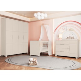 Dormitório Infantil Luna Max Guarda Roupa, Cômoda 1 Porta e Berço Evolution Areia Fosco - Reller Móveis
