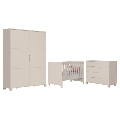 Dormitório Infantil Luna Max Guarda Roupa, Cômoda 1 Porta e Berço Evolution Areia Fosco - Reller Móveis