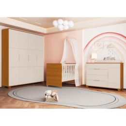 Dormitório Infantil Luna Max Guarda Roupa, Cômoda 1 Porta e Berço Evolution Areia Fosco/Savana - Reller Móveis
