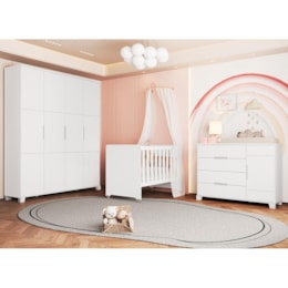 Dormitório Infantil Luna Max Guarda Roupa, Cômoda 1 Porta e Berço Evolution Branco Fosco - Reller Móveis