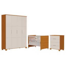 Dormitório Infantil Luna Max Guarda Roupa, Cômoda 4 Gavetas e Berço Evolution Areia Fosco/Savana - Reller Móveis