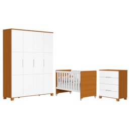 Dormitório Infantil Luna Max Guarda Roupa, Cômoda 4 Gavetas e Berço Evolution Branco Fosco/Savana - Reller Móveis