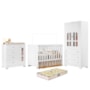 Dormitório Infantil New Katatau Guarda Roupa, Cômoda e Berço Branco Brilho com Colchão Supreme - Reller Móveis 