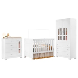 Dormitório Infantil New Katatau Guarda Roupa, Cômoda e Berço Mini Cama Branco Fosco - Reller Móveis