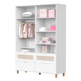 Dormitório Infantil Ollie Guarda Roupa, Cômoda 3 Gavetas e Berço Branco Fosco com Colchão Supreme - Reller Móveis