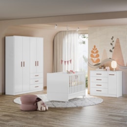 Dormitório Infantil Pérola Guarda Roupa, Cômoda e Berço Branco - Peternella Móveis Dormitório Infantil Pérola Guarda Roupa, Cômoda e Berço Branco - Peternella Móveis