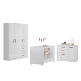 Dormitório Infantil Pérola Guarda Roupa, Cômoda e Berço Branco - Peternella Móveis Dormitório Infantil Pérola Guarda Roupa, Cômoda e Berço Branco - Peternella Móveis