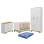Dormitório Infantil Popy Retrô Plus Guarda Roupa, Cômoda e Berço Branco Brilho/Amêndoa com Colchão Baby Physical - Móveis Peroba 